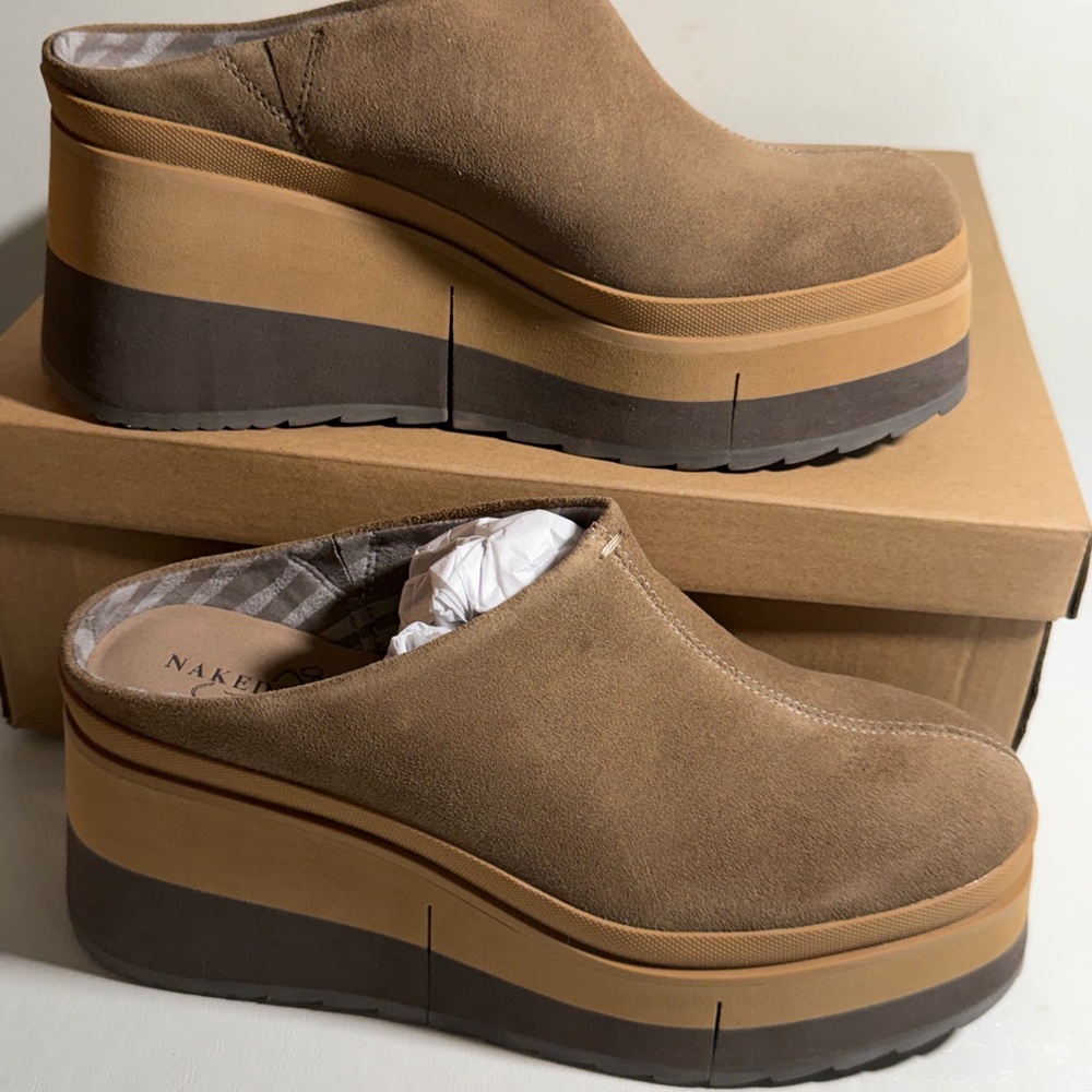 Naked Feet Brown Platform Mules coach otter - Picture 3 of 10